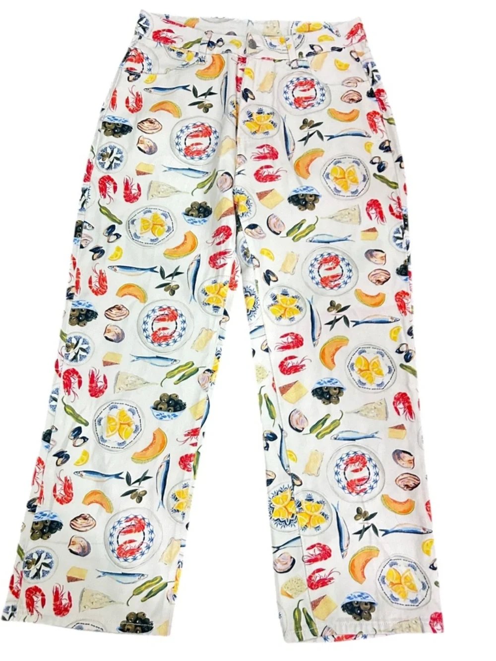 Italian summer Mediterranean wide leg tapas novelty print pants jeans - Picture 2 of 6